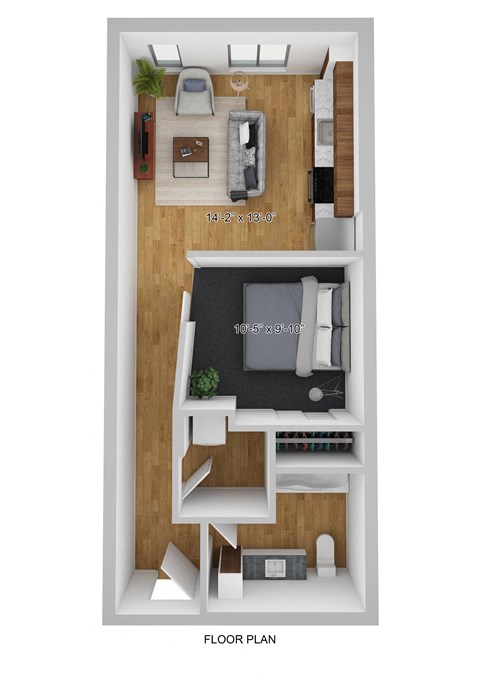 Floor plan for 1 bed, 1 bath, 620 sqft